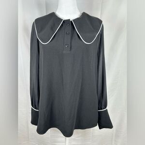Mukok Studio Peter Pan Collar Blouse Women’s Small Black Buttoned Cuffs Preppy